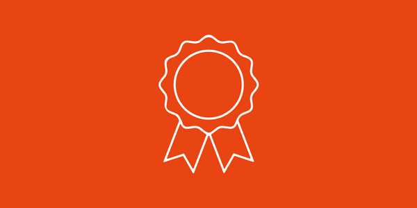 White rosette on a red background to show trusted quality.